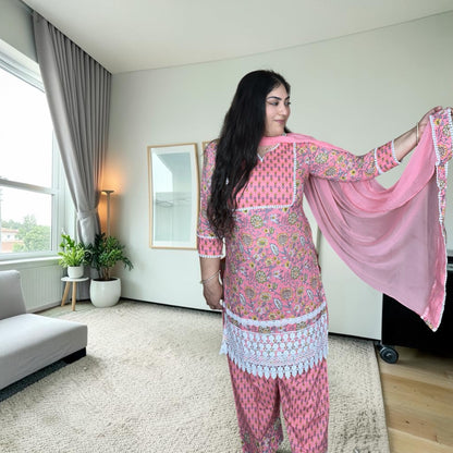 Gulbahar Designer Pink Cotton Farshi Suit