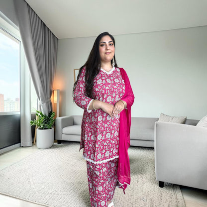 Gulbahar Designer Pink Cotton Farshi Suit