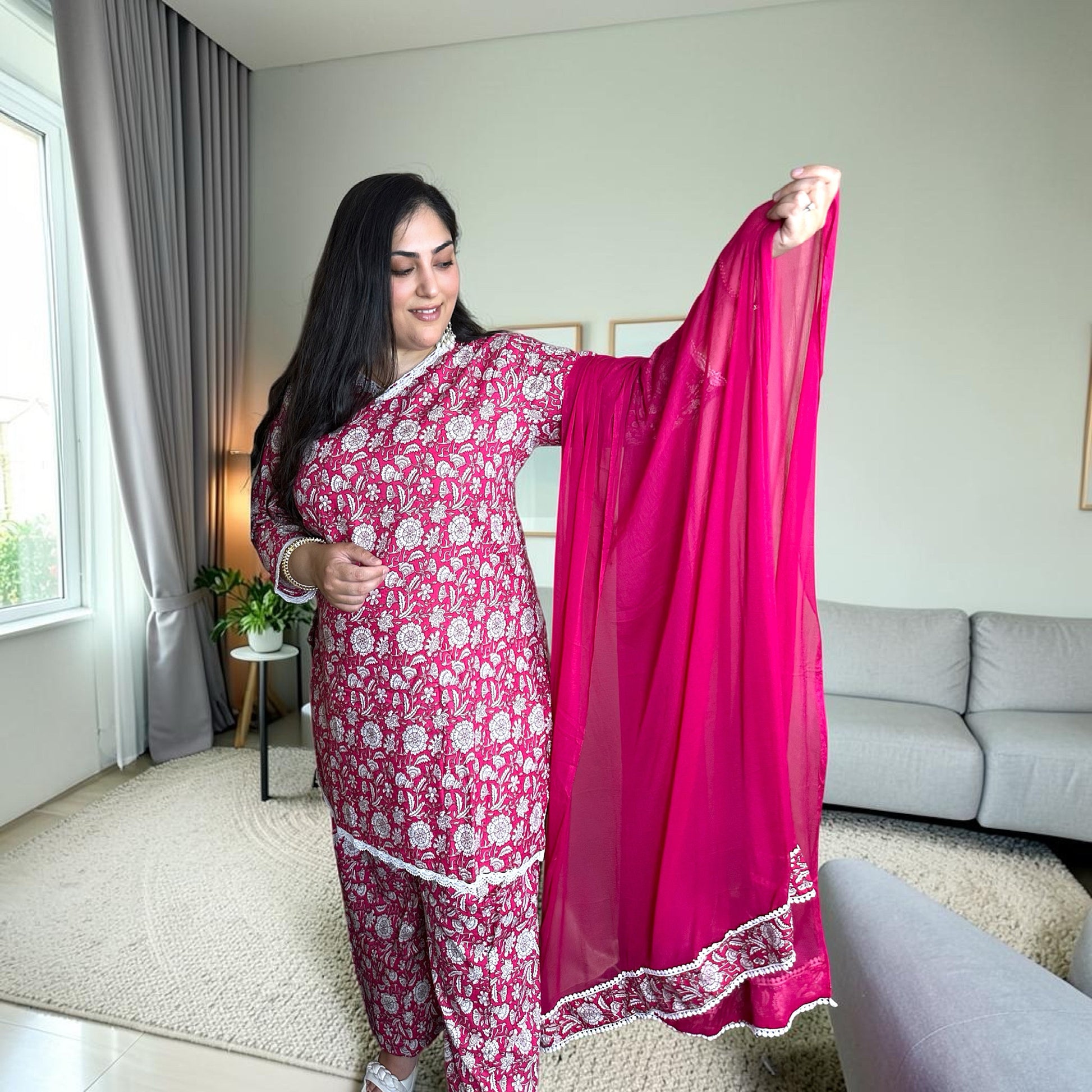 Gulbahar Designer Pink Cotton Farshi Suit