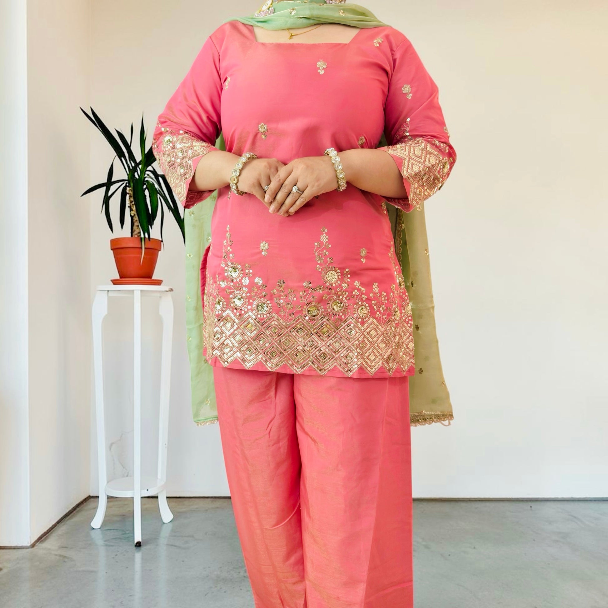 Rose & Sage Heavy Shimmer Silk Suit Set