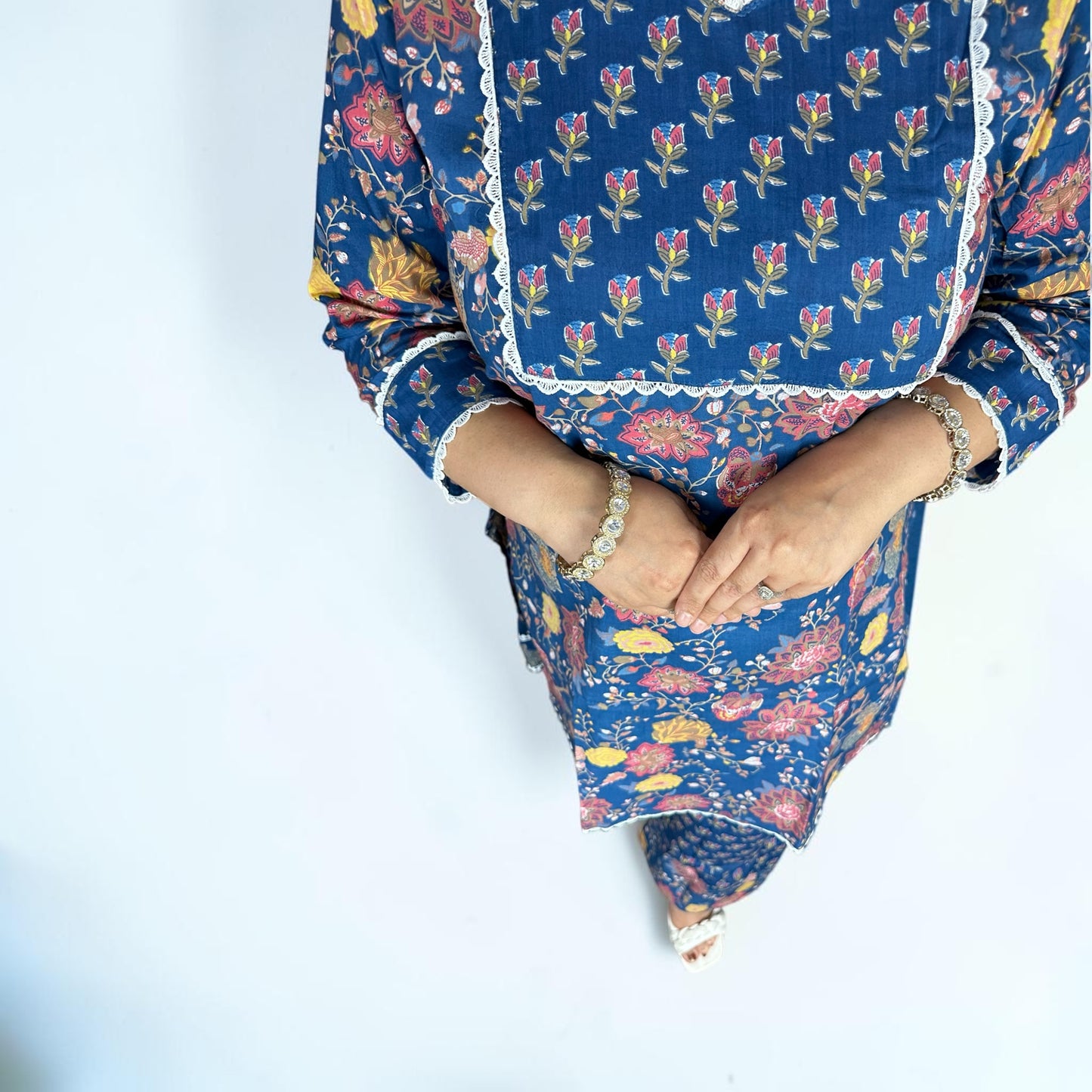 Floral Cotton Punjabi 3pc Suit Set – Maroon Pink