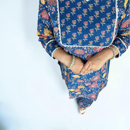 Floral Cotton Punjabi 3pc Suit Set – Maroon Pink