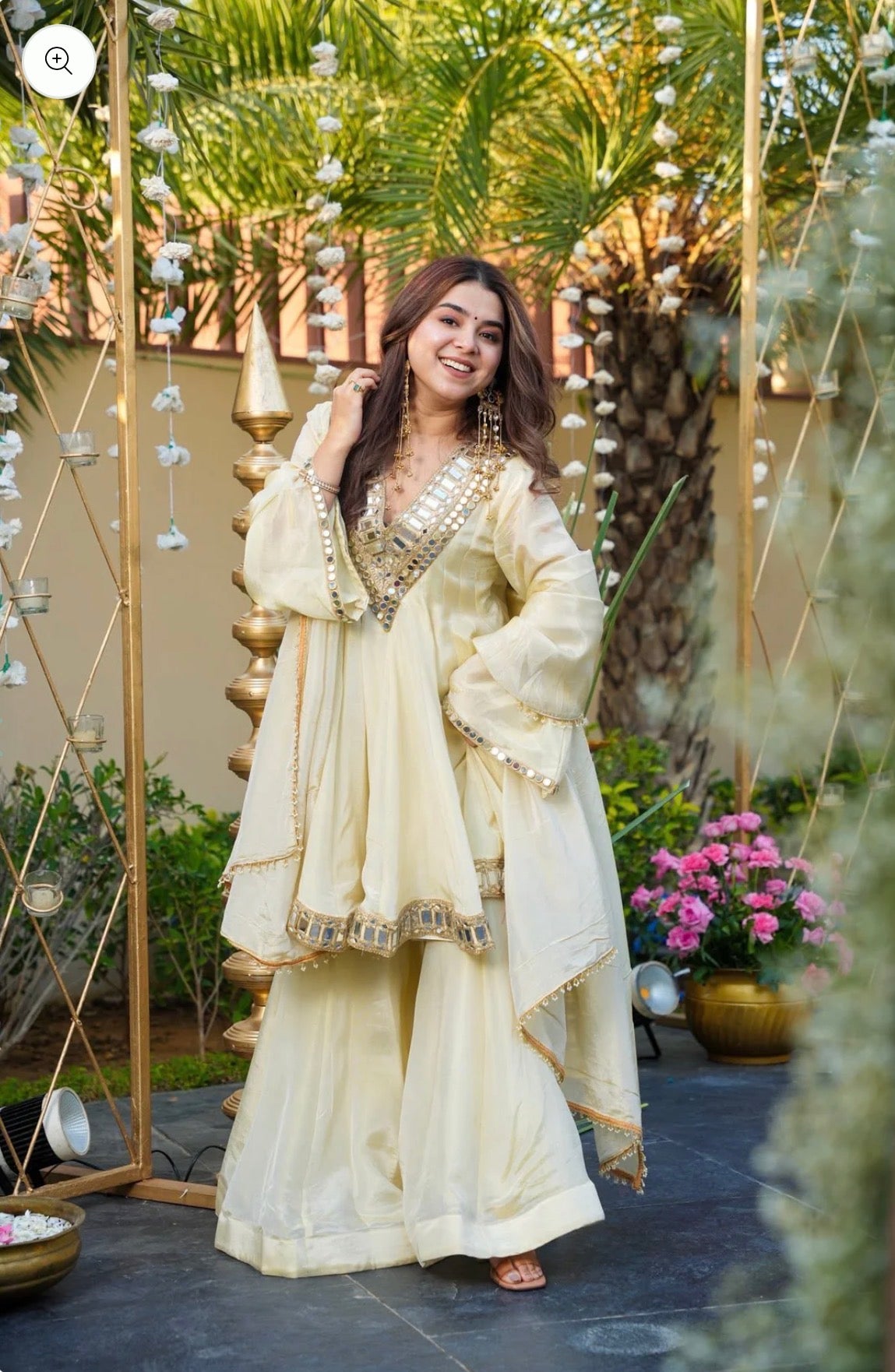Ivory Mirror Work Sharara Suit