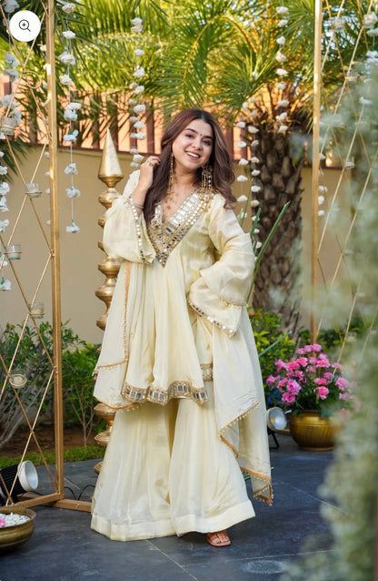 Ivory Mirror Work Sharara Suit