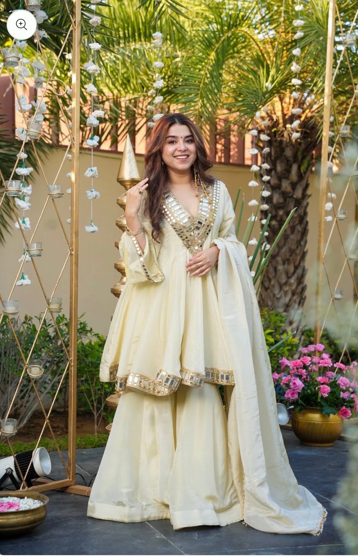 Ivory Mirror Work Sharara Suit