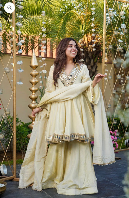 Ivory Mirror Work Sharara Suit