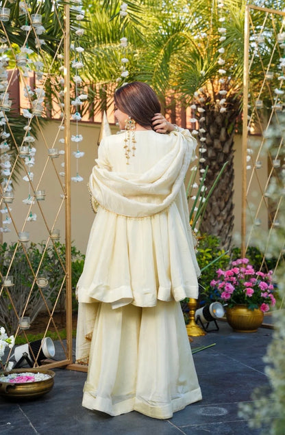 Ivory Mirror Work Sharara Suit