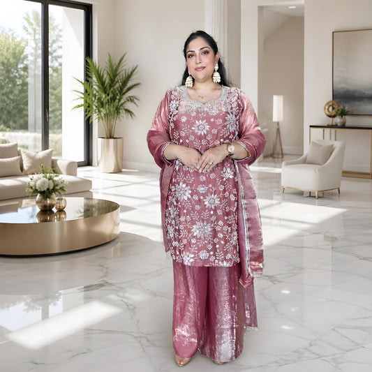 Dusty Rose Handwork Floral Fendy Silk Suit🌷