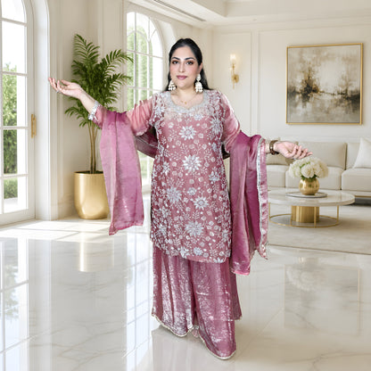 Dusty Rose Handwork Floral Fendy Silk Suit🌷