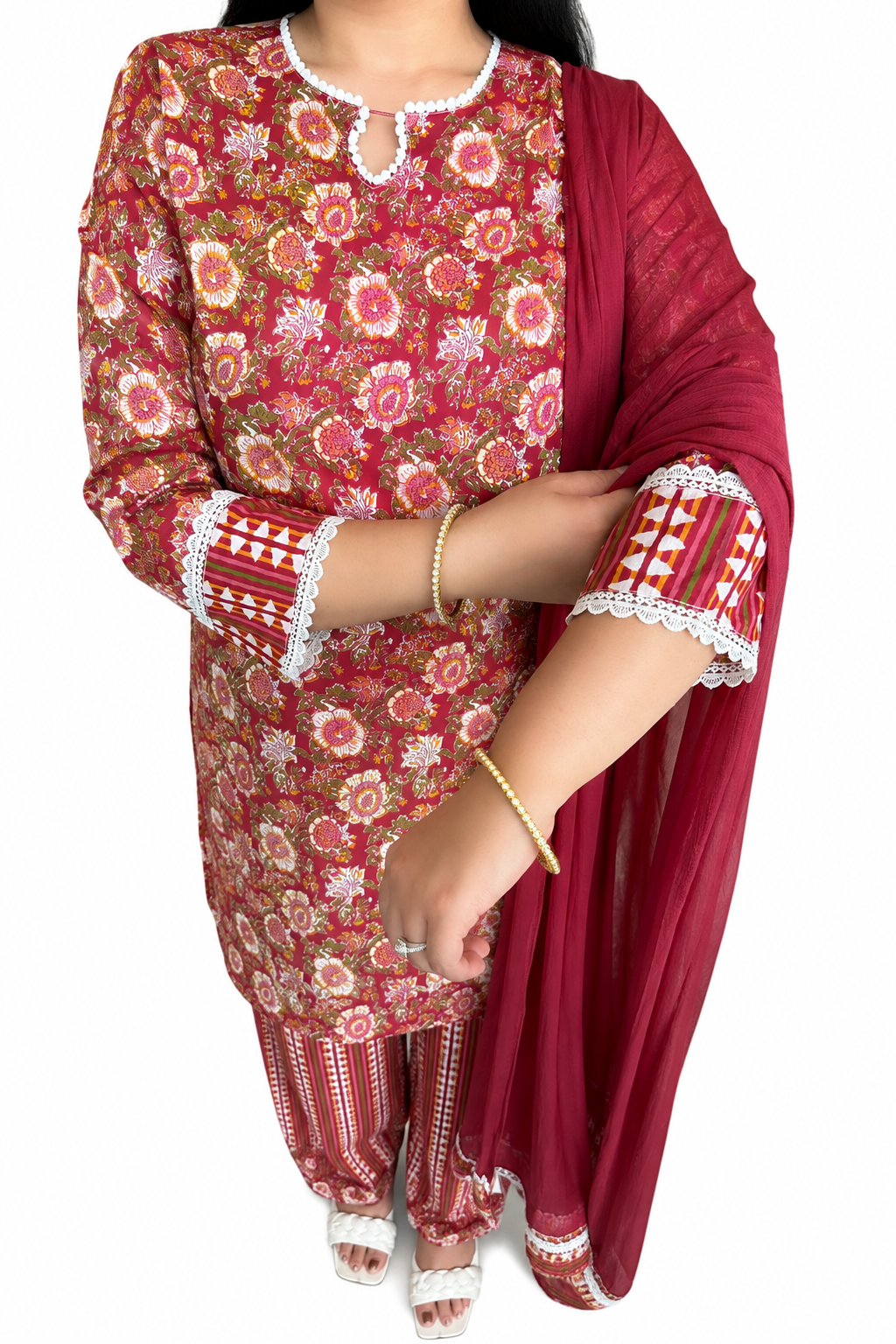 Floral Cotton Punjabi 3pc Suit Set.
