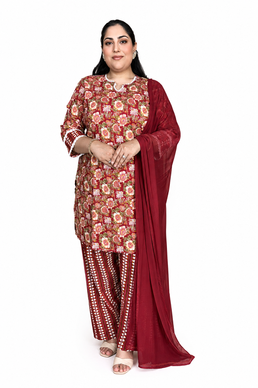 Floral Cotton Punjabi 3pc Suit Set.