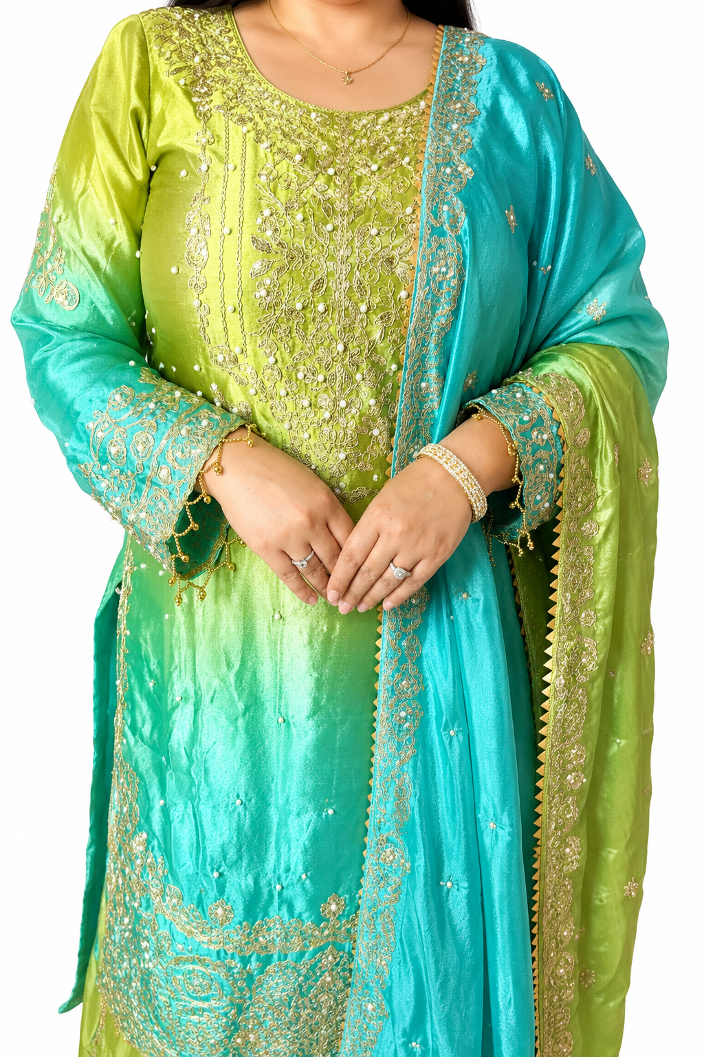 Mystic Heavy Chinon Tie-Dye Embroidered Suit Set