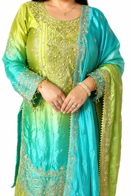 Mystic Heavy Chinon Tie-Dye Embroidered Suit Set
