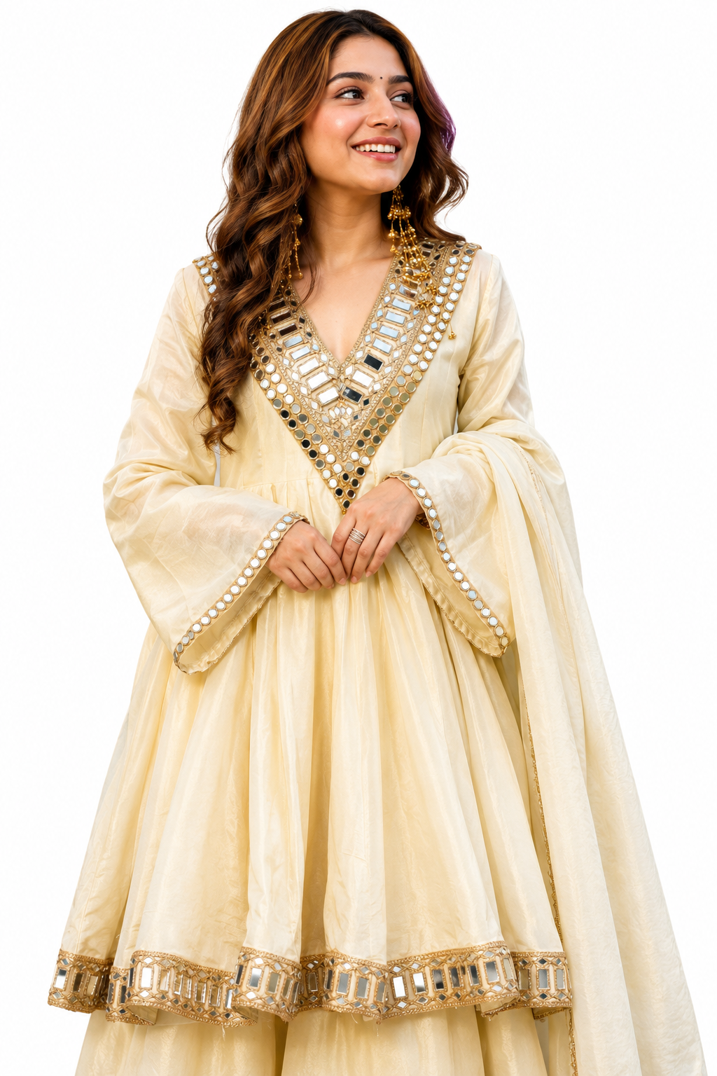Ivory Mirror Work Sharara Suit