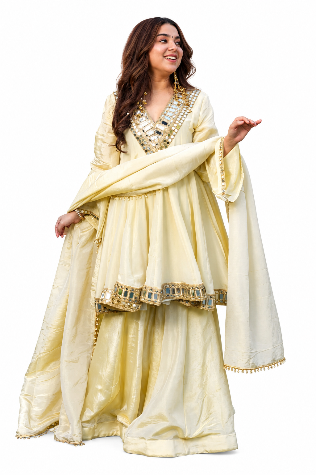 Ivory Mirror Work Sharara Suit