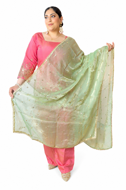 Rose &amp; Sage On Heavy Shimmer Silk Fabbric