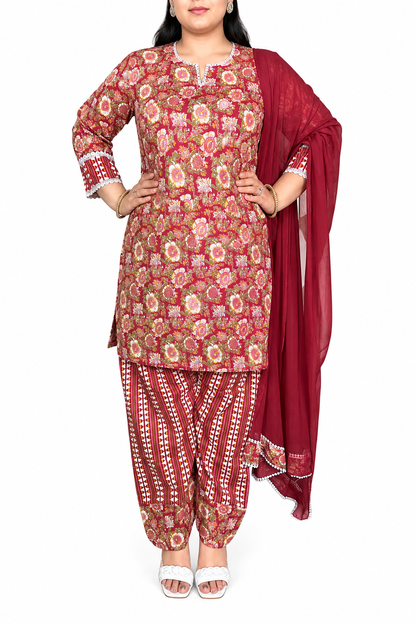 Floral Cotton Punjabi 3pc Suit Set.