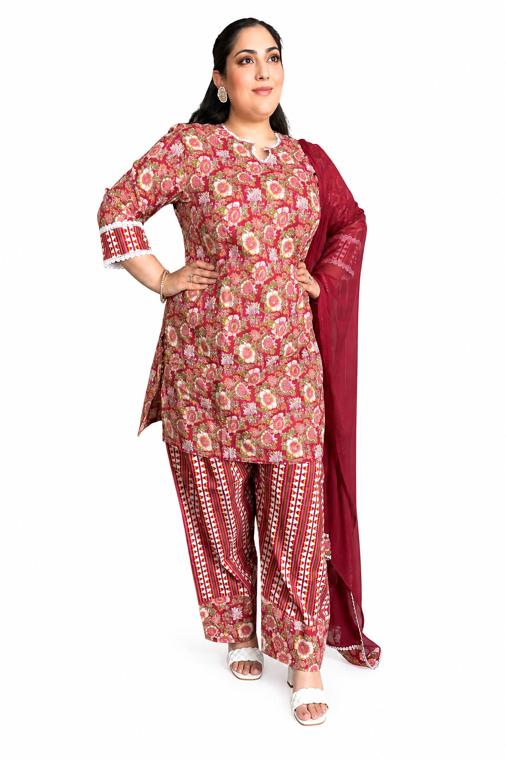 Floral Cotton Punjabi 3pc Suit Set.