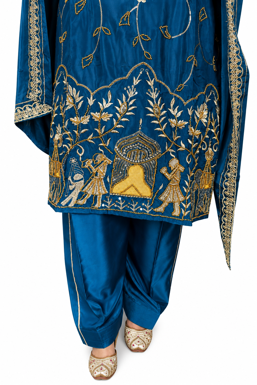 Royal Peacock Blue Silk Crepe Punjabi Suit