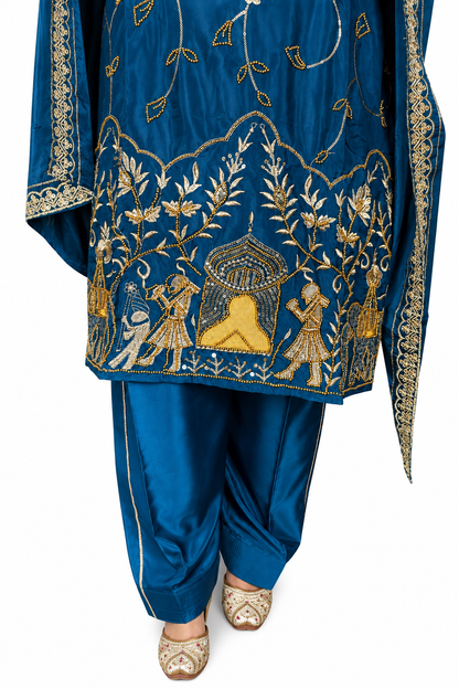 Royal Peacock Blue Silk Crepe Punjabi Suit