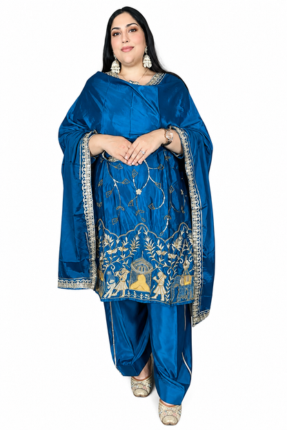 Royal Peacock Blue Silk Crepe Punjabi Suit