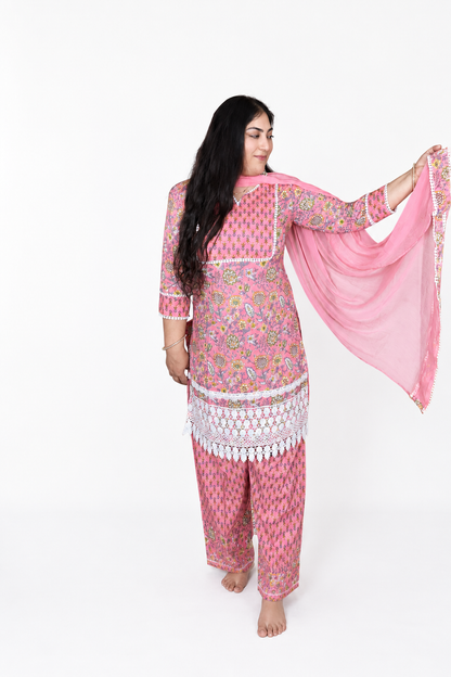 Gulbahar Designer Pink Cotton Farshi Suit