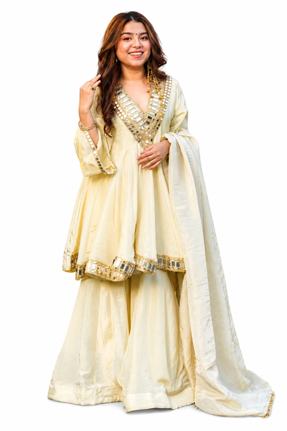 Ivory Mirror Work Sharara Suit